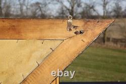 Antique Triangle Wood Mirror Tiger Oak Wall Coat Hat Rack Hooks Vintage RARE