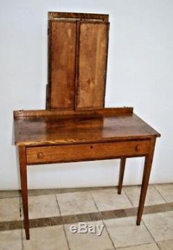 Antique Vanity Tri mirror Mission arts and crafts tiger oak desk locking drawer