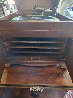 Antique Victor VV-IX 1915 Victorola Talking Machine Phonograph Tiger Oak Running