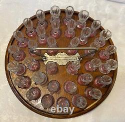 Antique Victorian 1896 LePage Church Communion Glass & Tiger Oak Case 35 Glasses