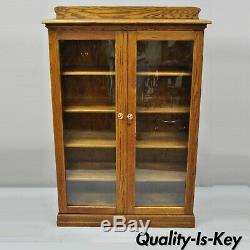 Antique Victorian Golden Tiger Oak Glass 2 Door Bookcase China Cabinet Display