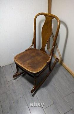 Antique Victorian Mission Tiger Oak Bent Wood Ladies Sewing Rocking Chair