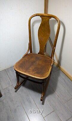 Antique Victorian Mission Tiger Oak Bent Wood Ladies Sewing Rocking Chair