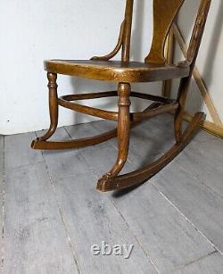 Antique Victorian Mission Tiger Oak Bent Wood Ladies Sewing Rocking Chair