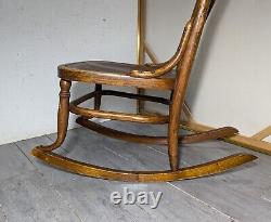 Antique Victorian Mission Tiger Oak Bent Wood Ladies Sewing Rocking Chair