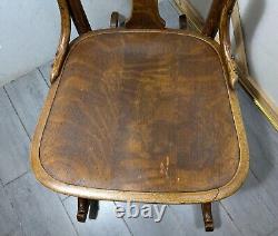 Antique Victorian Mission Tiger Oak Bent Wood Ladies Sewing Rocking Chair