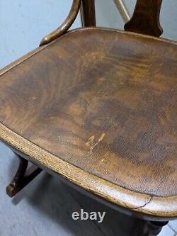 Antique Victorian Mission Tiger Oak Bent Wood Ladies Sewing Rocking Chair