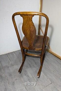 Antique Victorian Mission Tiger Oak Bent Wood Ladies Sewing Rocking Chair