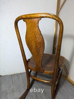 Antique Victorian Mission Tiger Oak Bent Wood Ladies Sewing Rocking Chair