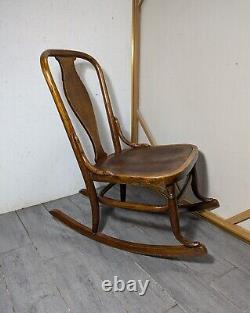 Antique Victorian Mission Tiger Oak Bent Wood Ladies Sewing Rocking Chair