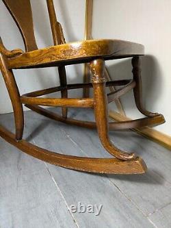 Antique Victorian Mission Tiger Oak Bent Wood Ladies Sewing Rocking Chair