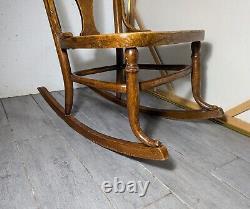 Antique Victorian Mission Tiger Oak Bent Wood Ladies Sewing Rocking Chair