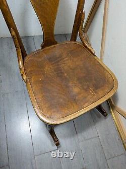 Antique Victorian Mission Tiger Oak Bent Wood Ladies Sewing Rocking Chair