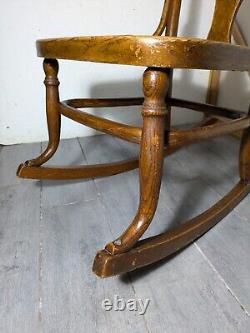 Antique Victorian Mission Tiger Oak Bent Wood Ladies Sewing Rocking Chair