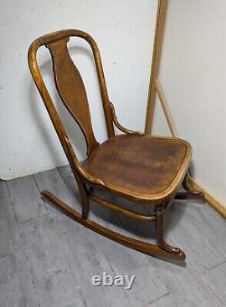 Antique Victorian Mission Tiger Oak Bent Wood Ladies Sewing Rocking Chair