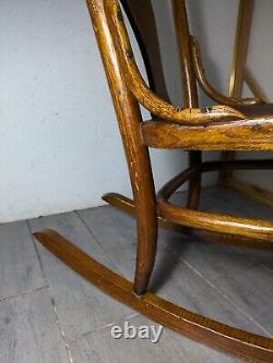 Antique Victorian Mission Tiger Oak Bent Wood Ladies Sewing Rocking Chair