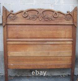 Antique Victorian Oak Bed Carved High Back Paneled Headboard Full Size
