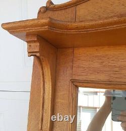 Antique Victorian Quarter Sawn Tiger Stripe Solid Oak Mirrored Fireplace Mantel