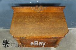 Antique Victorian Quartersawn Tiger Oak Carved Server Sideboard Buffet Cabinet