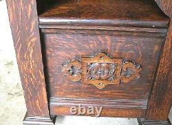 Antique Victorian Quartersawn Tiger Oak HALL BENCH + Storage & Wheels