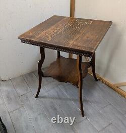 Antique Victorian Quartersawn Tiger Oak Wood 2-Tier Square Parlor Table E63