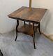 Antique Victorian Quartersawn Tiger Oak Wood 2-tier Square Parlor Table E63