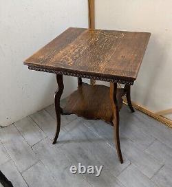 Antique Victorian Quartersawn Tiger Oak Wood 2-Tier Square Parlor Table E63