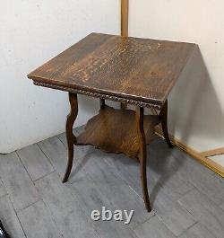 Antique Victorian Quartersawn Tiger Oak Wood 2-Tier Square Parlor Table E63