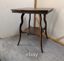 Antique Victorian Quartersawn Tiger Oak Wood 2-Tier Square Parlor Table E63