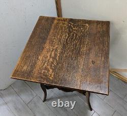 Antique Victorian Quartersawn Tiger Oak Wood 2-Tier Square Parlor Table E63