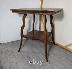 Antique Victorian Quartersawn Tiger Oak Wood 2-Tier Square Parlor Table E63