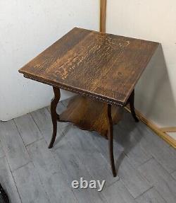 Antique Victorian Quartersawn Tiger Oak Wood 2-Tier Square Parlor Table E63