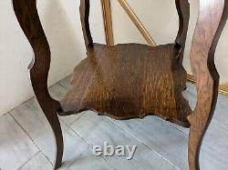 Antique Victorian Quartersawn Tiger Oak Wood 2-Tier Square Parlor Table E63