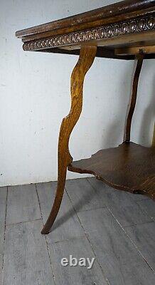 Antique Victorian Quartersawn Tiger Oak Wood 2-Tier Square Parlor Table E63