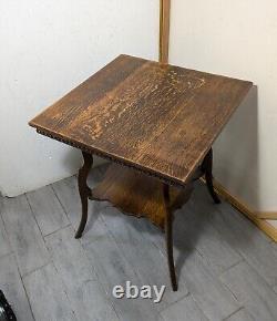 Antique Victorian Quartersawn Tiger Oak Wood 2-Tier Square Parlor Table E63