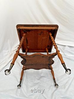 Antique Victorian Table bottom shelf Oak Barley Twist legs Glass Ball Claw feet