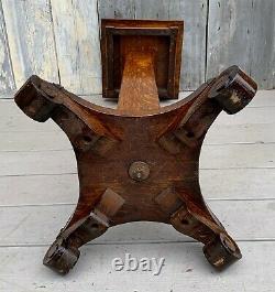Antique Victorian Tiger Oak 37 Tall Pedestal Plant Stand with Scroll Feet c. 1880