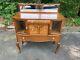 Antique Victorian Tiger Oak Buffet Sideboard With Glass Doors & Mirror On Top