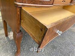 Antique Victorian Tiger Oak Buffet Sideboard with Glass Doors & Mirror On Top