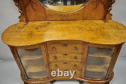 Antique Victorian Tiger Oak Carved Paw Feet Sideboard Buffet China Cabinet Base