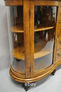 Antique Victorian Tiger Oak Carved Paw Feet Sideboard Buffet China Cabinet Base
