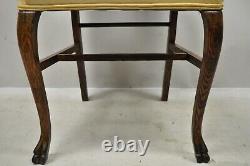 Antique Victorian Tiger Oak Carved Paw Foot Slat Back Dining Chairs Set of 6