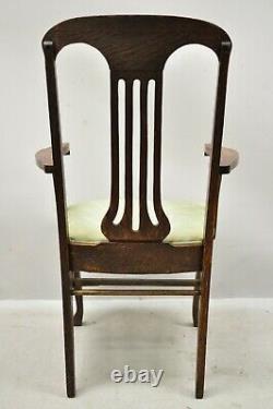 Antique Victorian Tiger Oak Carved Paw Foot Slat Back Dining Chairs Set of 6