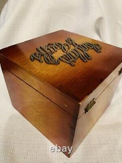 Antique Victorian Tiger Oak Collars Cuffs Box Red Satin With Mirror And Collars