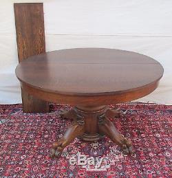 Antique Victorian Tiger Oak Dining Table With Lion Paw Base By Larkin Clean