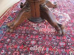 Antique Victorian Tiger Oak Dining Table With Lion Paw Base By Larkin Clean