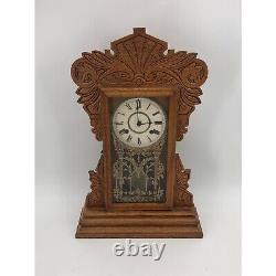 Antique Victorian Tiger Oak Gingerbread Kitchen Clock