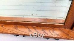 Antique Victorian Tiger Oak Large 53.5 Mirror with 5 Double Coat Rack Hooks 1880