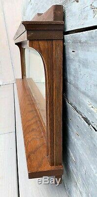 Antique Victorian Tiger Oak Large 53.5 Mirror with 5 Double Coat Rack Hooks 1880
