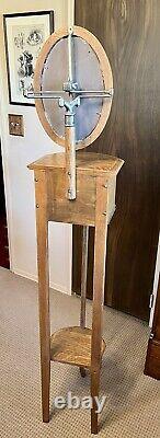Antique Victorian Tiger Oak Shaving Stand withAdjustable Mirror & Curved Cabinet